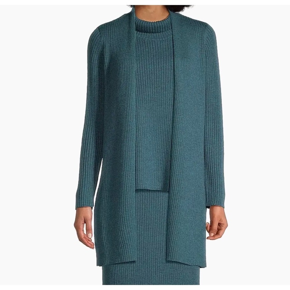 Eileen Fisher Cardigan Open Front Merino Wool Alpine Teal Blue Small